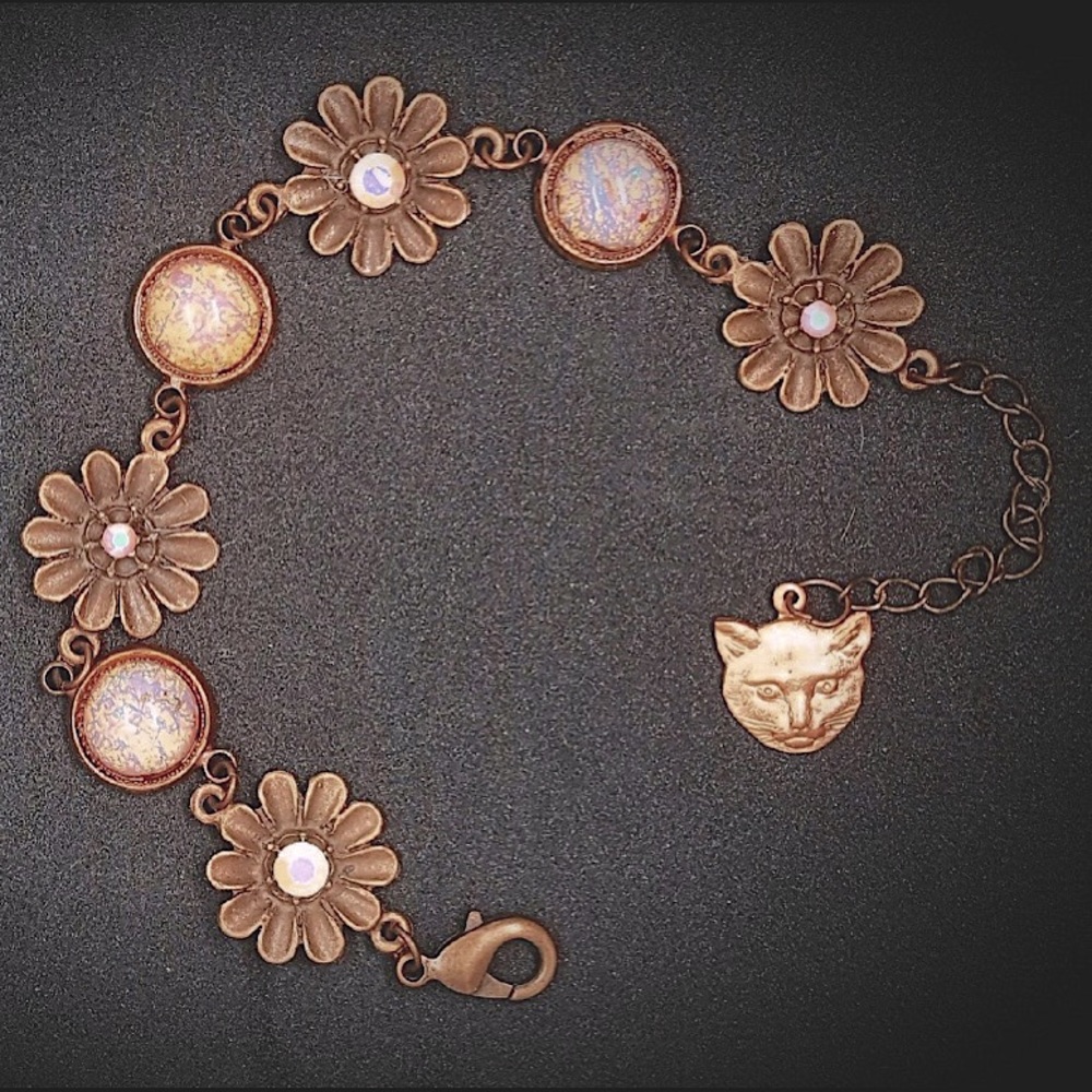 O.O.A.K. Pink Jelly Opal Flower Bracelet